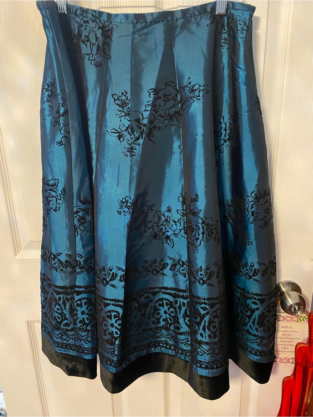 Coldwater Creek Teal Floral Satin Skirt